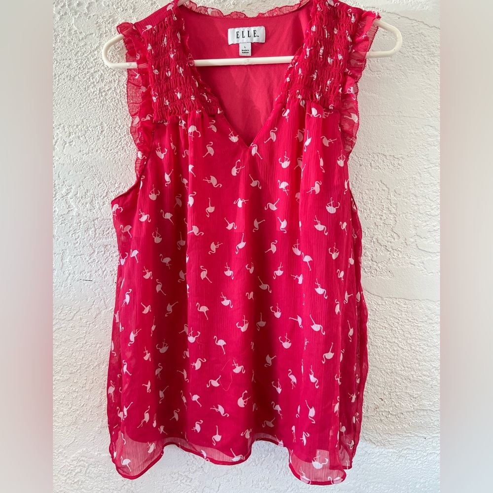 Elle Hot Pink Flamingo Blouse Tank (L)
